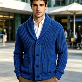 New Mens Striped Knitted Cardigan Jacket