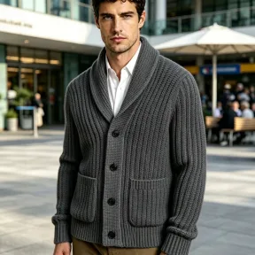 New Mens Striped Knitted Cardigan Jacket