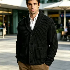 New Mens Striped Knitted Cardigan Jacket