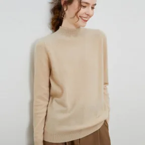 Half-high-neck Solid-color Loose-fit Pullover Knit Sweater