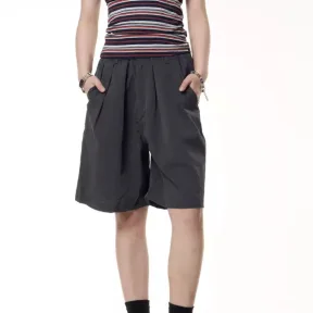 Retro Solid Color Shorts Men's And Women's Elastic Waist Loose All-matching