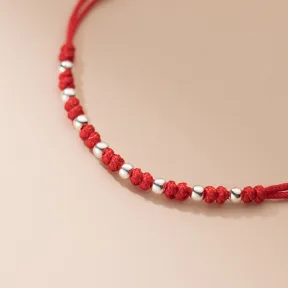 S925 Silver Simple Interval 8 Pieces Light Bead Red Rope Hand-woven