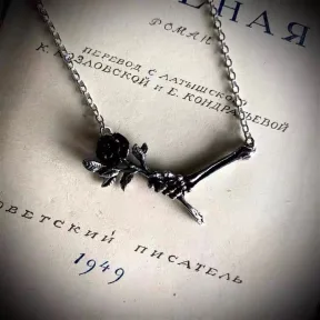 Love Never Dies  Skeleton Rose Necklace
