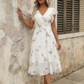 Fashionable Floral-print Chiffon Dress For Women